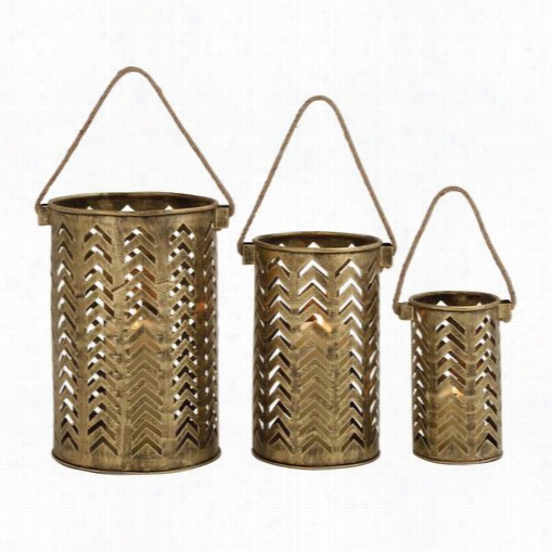 Woodland Imports 26847 Classy Attractive Metal Candle Lantern - Set Of 3