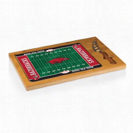 Picnic Time 910-00-505-034-0 Icon University Off Arkansas Razorbacks Digital Stamp Football Cutting Cheese Try In Natural Wood