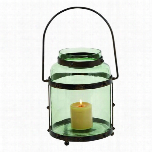 Woodland Impor Ts 23801 Metal Glass Lantern With Solid Metal Form