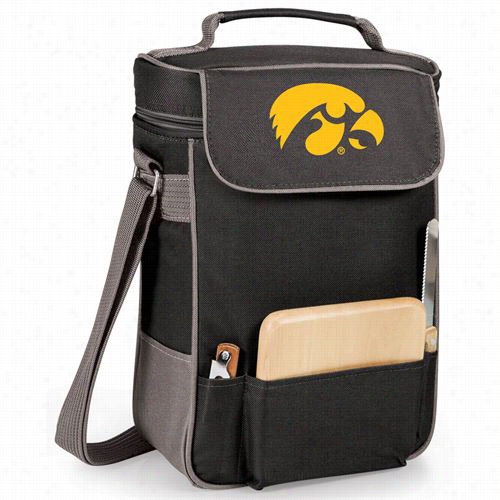 Picnic Spell 623-04-175-222-0 University Of Iowa Hawkeyes Embroidered Duet Wine And Cheeese Tote In Blac,