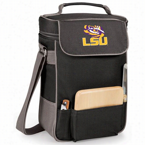 Picnic Time 623-04-175-294-0 Louisiana State University Tigers Digital Print Duet Wine And Cheese Tote  In Black