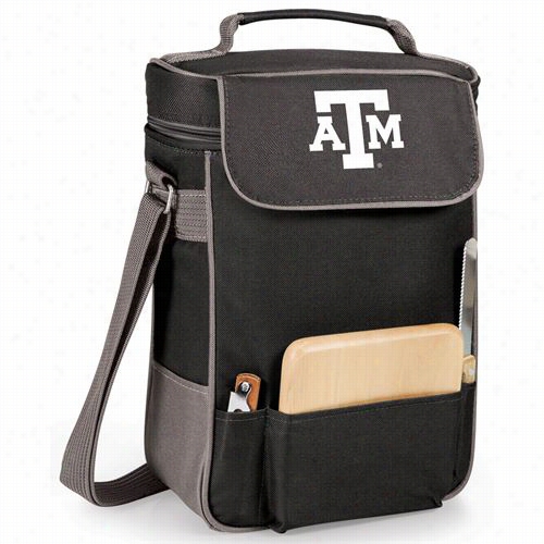 Picnic Time 6623-04-175-562-0 Texas A An D M Aggies Emboridered Duet Wine And Cheese Tote In Black