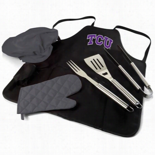 Picnic Time 63-588-179-844-0 Texas Chrisrian University Horned Frogs Digital Print Bbq Apron Tote Pro In Blacm