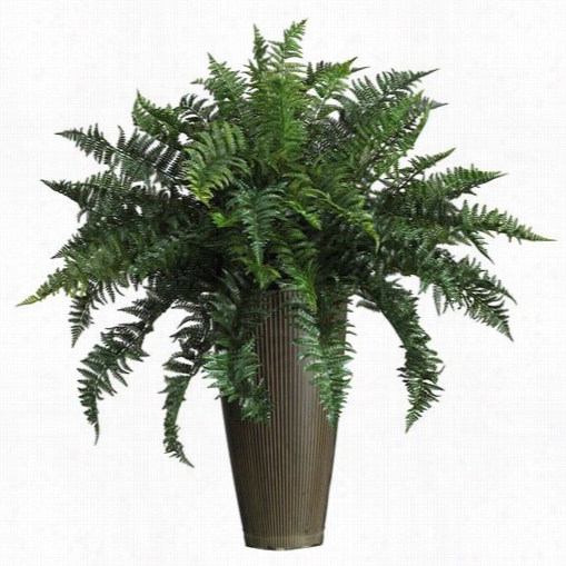 Narly Natural 6540 Indoor/otuodor Ruffle Fern In Green With Decorative Vase Silk Plant