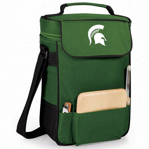 Picnic Time 623-04-121-352-0 Michigan State Spartans Embroidere Dduet Wine And Cheese Tote In Hunter New