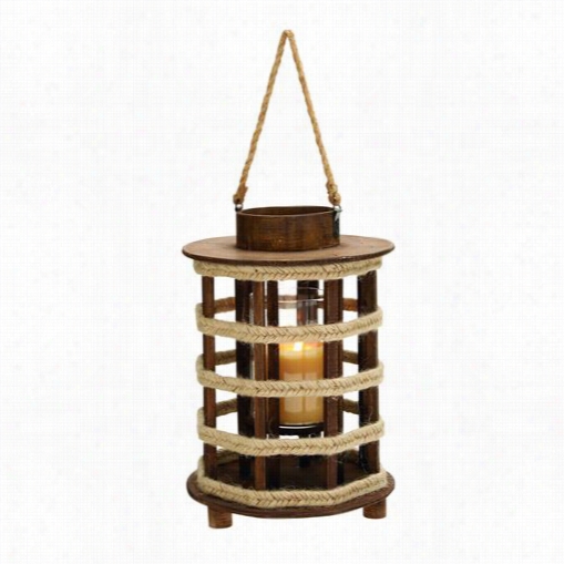 Woodland Impoorts 53208 D Esign Wood Lantern With Connvenient Rope Handle