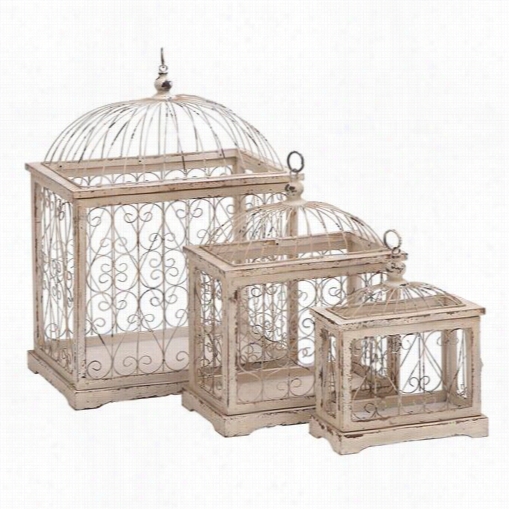 Woodland Imports 63385 Metal Bird Cage With Celestial Designs - Set Of 3