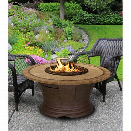 California Outdoor 7010-cb-pg10 -cap-48 San Simeon Brown Base Chat Height Fire Pit With Blackr Eflective Glass And 48"" Capistrano Mosaic