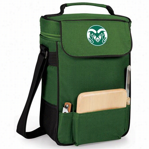 Picnic Time 623-04-121-132-0 Colorado State Rams Embroodered Duet Wine And Cheese Tote In Hunter Green