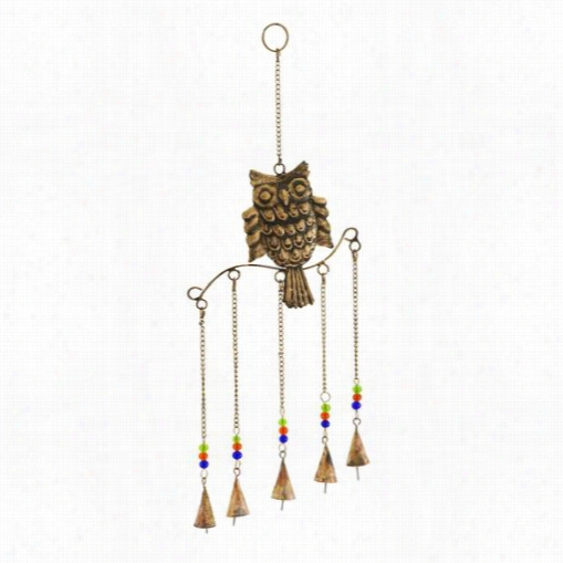 Woodland Imports 26783 Owl Nat Url Wind Chime With 5 Bells