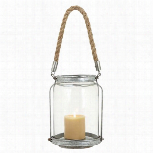 Woodland Imports 55479  Lantern With Solid Desig And Mottled Silver Finish