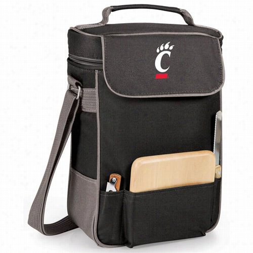 Picnic Time 623-0-4175-662~0 University Of Cincinnati Bearcats Embroidered Duet Wine And Cheese Tote In Blax K