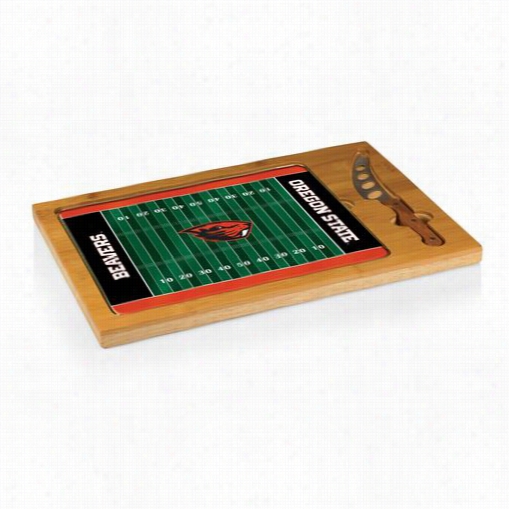 Picnic Time 910-00-505-484-0 Icon Orgeon State Beavers Digital Print Football Cutting Cheese Tray In Natural Wood