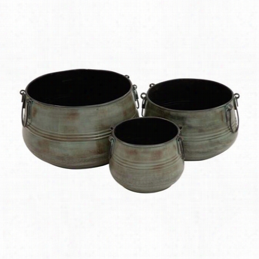 Woodland Imprts 27503 The Rustic Metal Plantre - Set Of 3