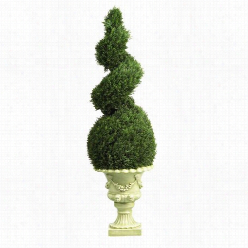 Neearly Natural 5222 Indoor/outdoor 4' Cedar Spiral In Grgeen With Decorative Vase