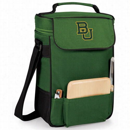 Picnic Time 623-04-121-922-0 Baylor University Bears Embroidered Duett Wine And Cheese Tote In Hunter Green