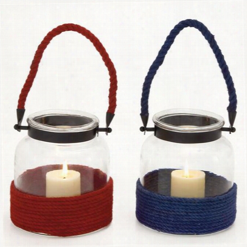 Woodland  Imports 23894 The Cute Glass Metal Rope Lantern - Asorted Of 2