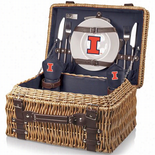 Picnic Time 208-40-138-214-0 Champ Ion University Of Illinois F Ighting Lilini Digital Print Basket In Navy