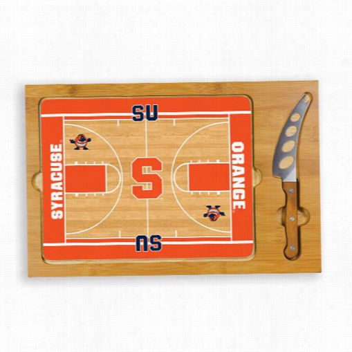 Picnic Time 910-00-505-545-0 Icon Syracuse University Oran Ge Digital Print Basketball Cutting Cheese Tray In  Natural Wood