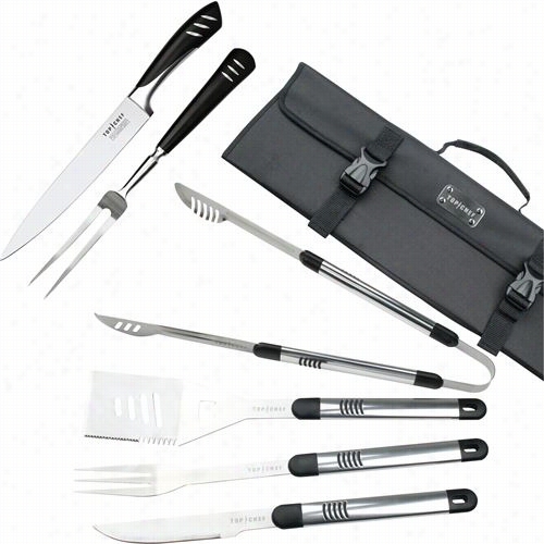 Top Chef 80-tc0613 7 Pieces Stainless Steel Bbq And Carving Set