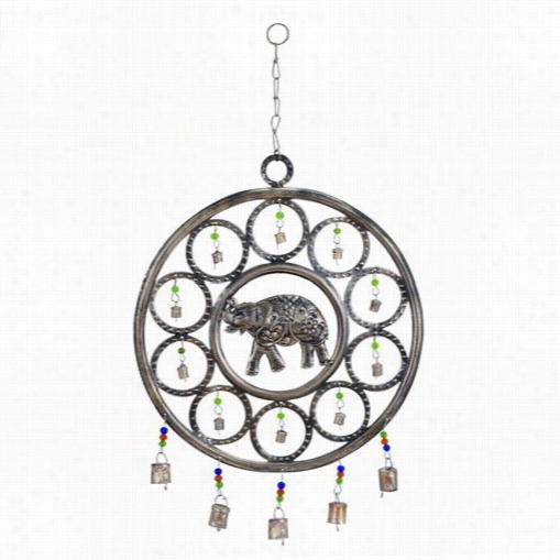 Woodland Imports 226758 Metal Wind Chime With Ann Elephant Themed Design