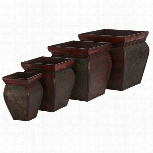 Nearly Natural 523 Square Planter In Brown With Rim - Set Of 4