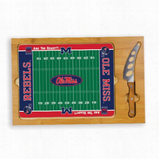 Picnic Time 910-00-505-374-0 Icon University Of Mississippi Rebels/olemiss Digital Print Football Cutting Cheese Tray In Natural Wood