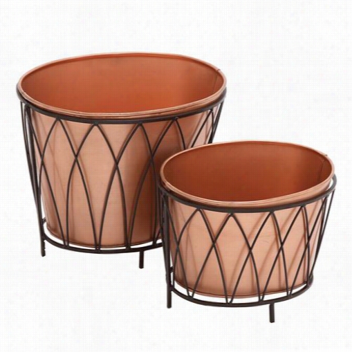 Woodland Imports 22128 Exclusive Metal Oval Planter