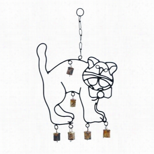 Woodland Imports 26746 Cute Wind Chime With A Cat Sketch