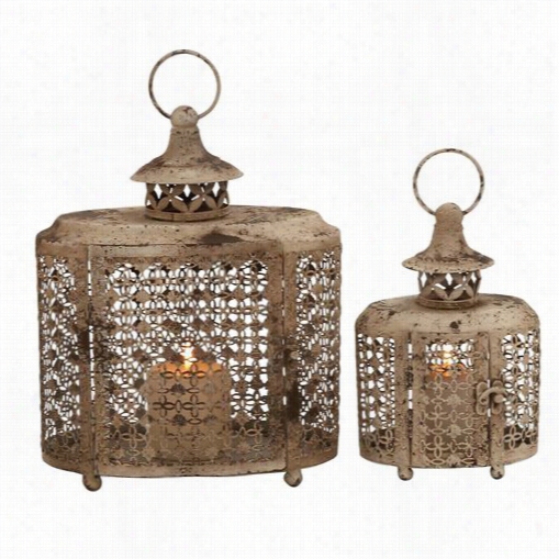 Woodland Imports 52979 The Rusitc Meta Cadnle Lantern - Set Of 2