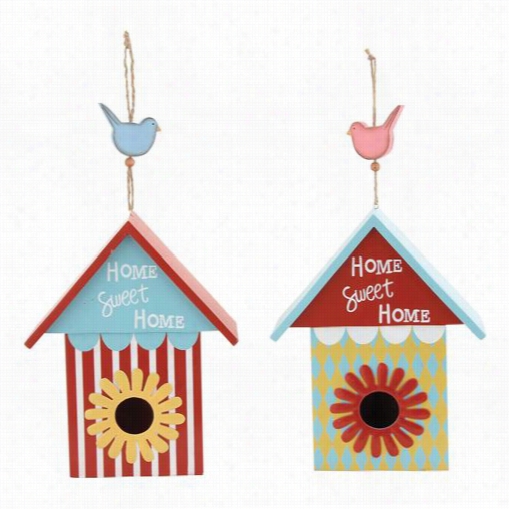 Woodland Immports 55318 The Beautifull Wood Metal Birdhouse Assorted - Set Of 2