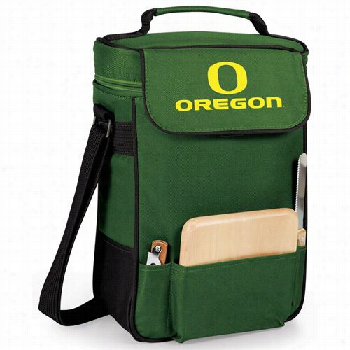 Picnic Time 623-04-121-474-0 University Of Oregon Ducks Digtial Print Duet Wine And Cheese Tote In Hunter Green