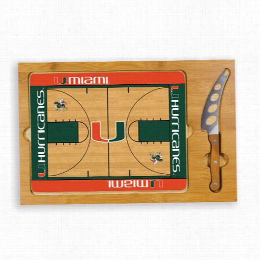 Picnic Time 910-00-505-325-0  Icon University Of Miami Hurricanes Digital Print Basketball Cutting Cheese Tra In Natural Wood