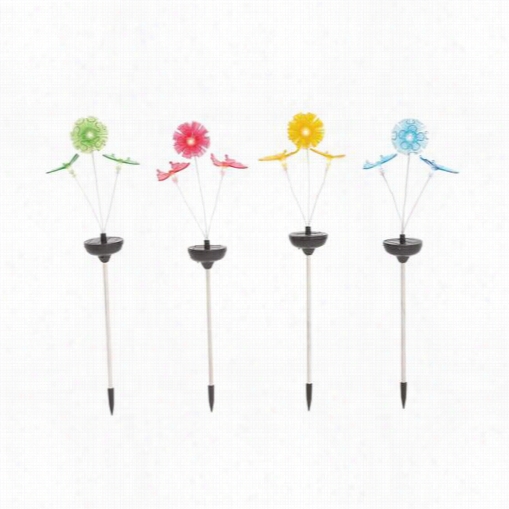 Woodland Impots 20878 The Lovely Metal Ssolar Garden Stake - Assorted Of 4