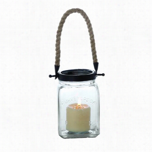 Woodland Imports 23843 Contemporary Vintage Canning Jar Glass And Pull Candle Lantern