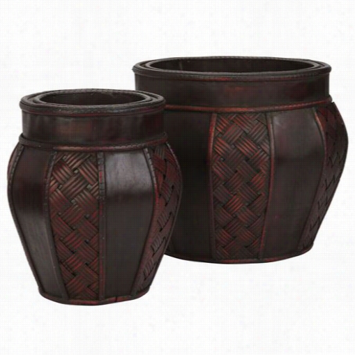 Nearly Natural 0516 Wood And Weave Panel Decorative Planter In Brown - Set Of 2