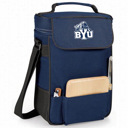 Picnic Time 623-04-138-714-0 Brigham Yong University Cougars Digital Print Duet Wine And Cheese Tote In Navy