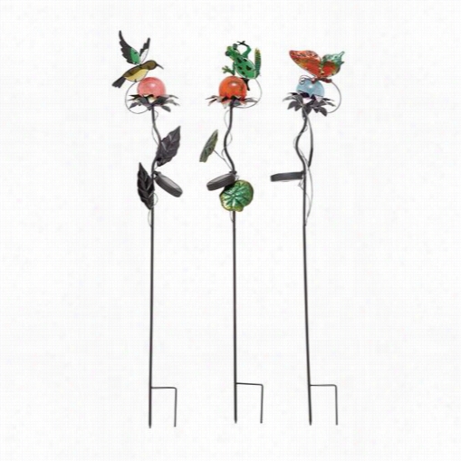 Wo Odland Imports 55250 The Amazing Metal Solar Stake Assorted - Set Of 3