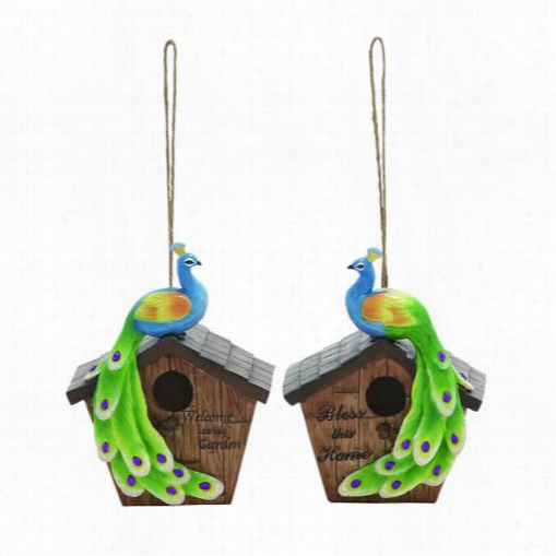 Woodland Imports 69490 Solid Polystone Peacock Birdhouse With Vibrant Blend