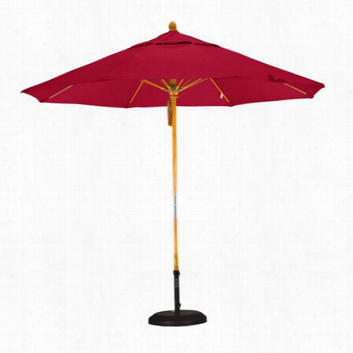 California Umbrella Wofa908 9' Fiberglass Pulley Open Marenti Wood Market Umbrella