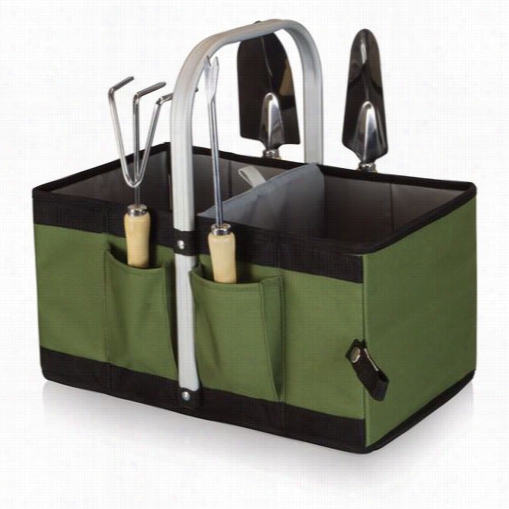 Picnic Time 546-04-120-0000-0 Garden Caddy Collapsbile Basket In Olive-green Green/blak With Tools