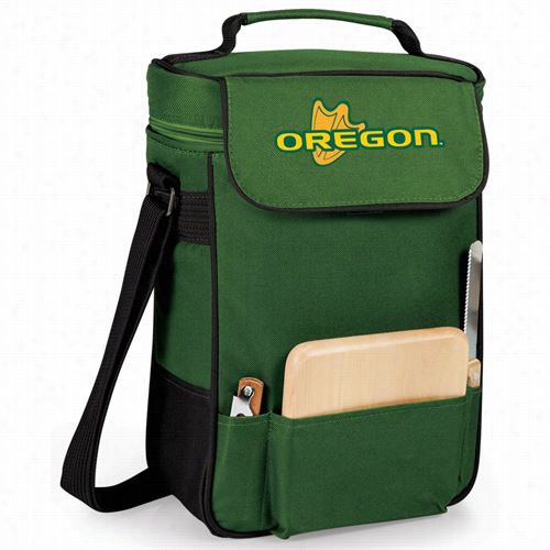 Picnic Time 623-04-121-472-0 University Of Oregon Ducks Embroidered Duet Wine And C Heese Tote In Hunter Green