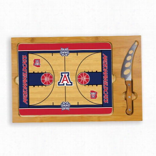 Picnic Time 910-00-505-015-0 Icon University Of Arizona Wildcats Digtial Print Basketball Cutting Cheese Tray In Natural Wood