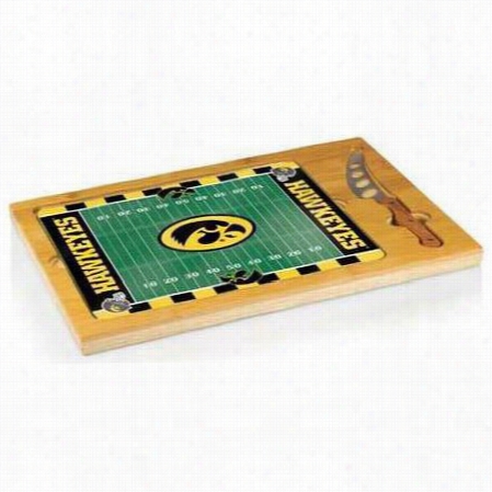 Picnic Time 910-00-505-224-0 Icon University Of Iowa Hawkeyes Digital Prknt Football Cutting Cheese Tray I N Natural Wood