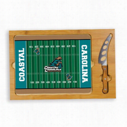 Picnic Time 910-00-505-734-0 Icon Coastaal Carolina Chanticleers Igital Rint Football Cutting Cheese Tray In Natural Wood