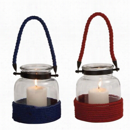 Woodland Imports 23889 The Simple Glass Rope Lantern  -ssorte D Of 2