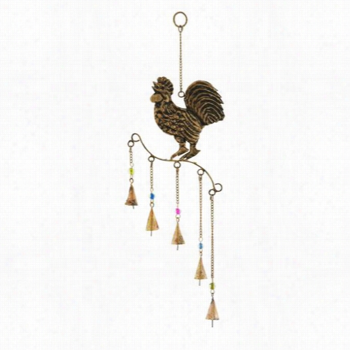 Woodland Imports 26779 Metal Rooster Wind Chime With Conical Bells