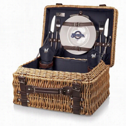 Picnic Time 208-40-138-165-3 C Hampoin Picnic Basket In Navy//slate With Milwaukee Brewers Digital Print