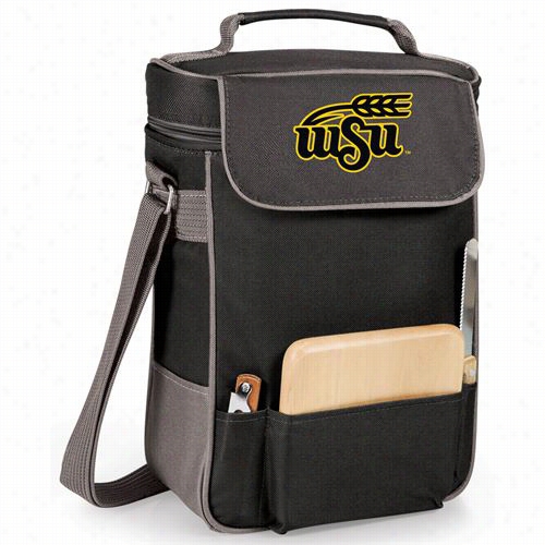 Picnic Time 622-04-175-012-1 Wichita State University Shockers Emmbroidered Duet Wine And Cheese Tote In Black