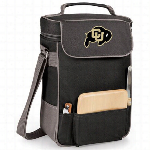 Picnic Time 623-04-175-124-0 University Of Colorado Buffaloes Digital Calico Duet Wine And Cheese Tote In Black